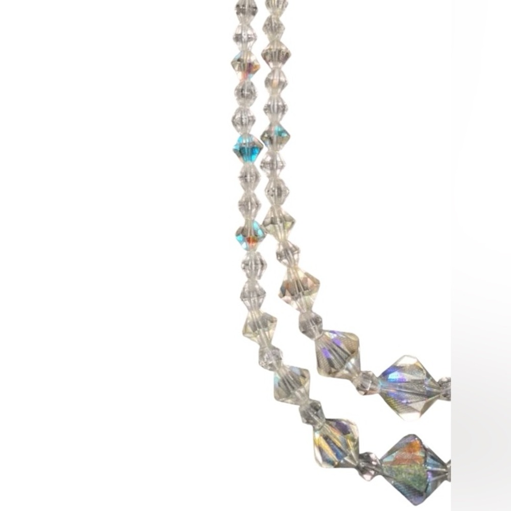 Vintage 1950s-60s Double Strand Aurora Borealis Crystal Necklace Rhinestone Glam - Picture 3 of 4
